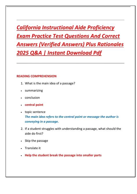 Instructional Aide Practice Test With Answers