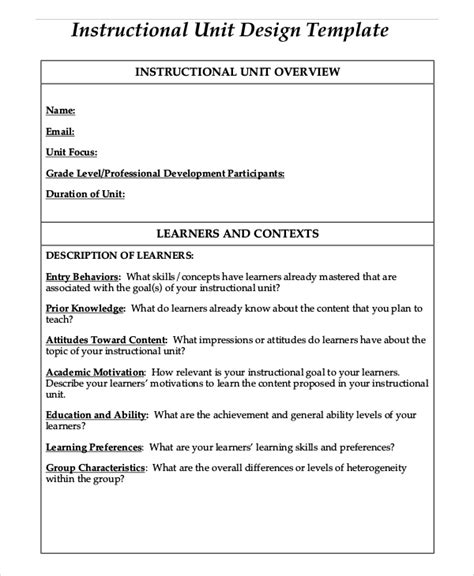 instructional unit overview templates