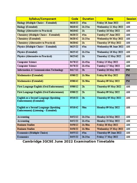 Instructions On Igcse Examination Timetable June 2013