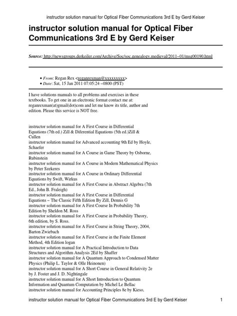 Instructor Solution Manual For Optical Fiber Communications