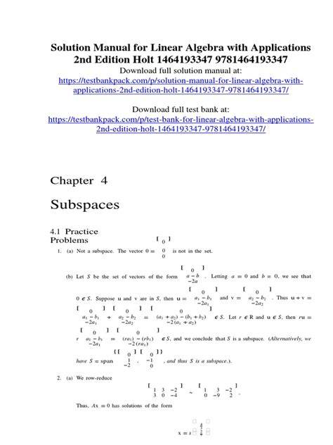 instructor solutions manual holt linear algebra