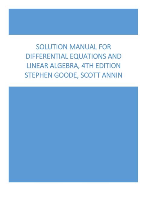 Download Instructor Solution Manual For Differential Equations And Pdf 