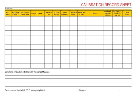Instrument Calibration Sheet Template Excel