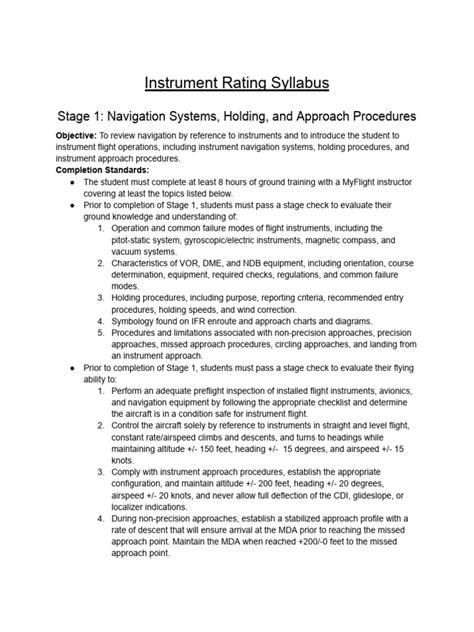 instrument proficiency flight training syllabus