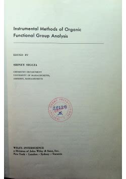 Instrumental Methods Of Organic Functional Group Analysis