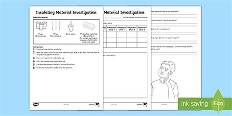 Insulating Materials Investigation Worksheet Teacher Made Twinkl Thermal Conductors And Insulators Worksheet - Thermal Conductors And Insulators Worksheet