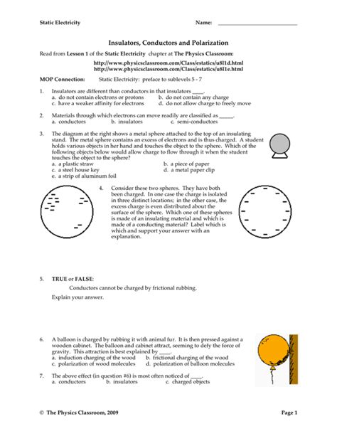 insulators conductors and polarization answer key