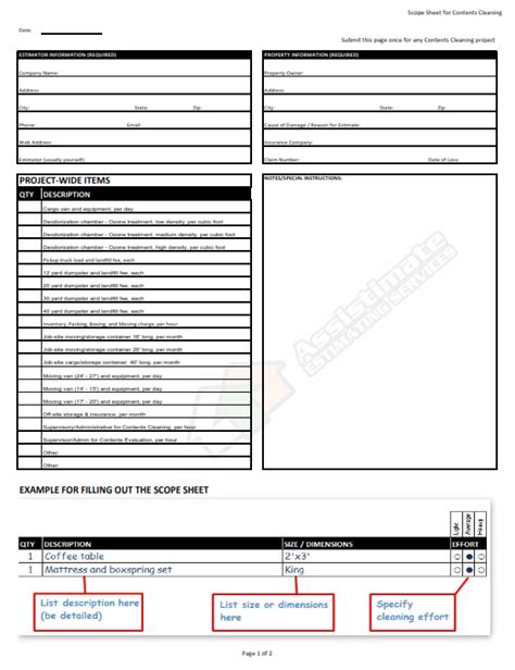 Insurance Adjuster Scope Sheet