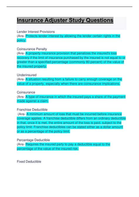 Insurance Adjuster Study Guide