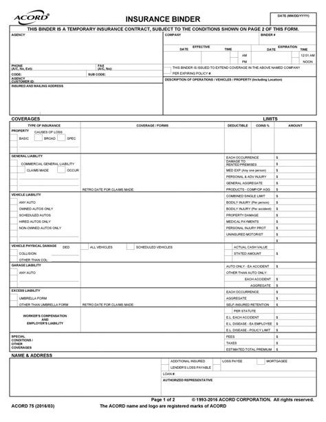 Insurance Binder Example