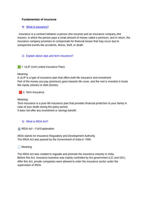 Insurance Terminology Answer Key