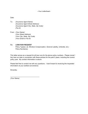 Full Download Insurance Loss Run Request Letter 