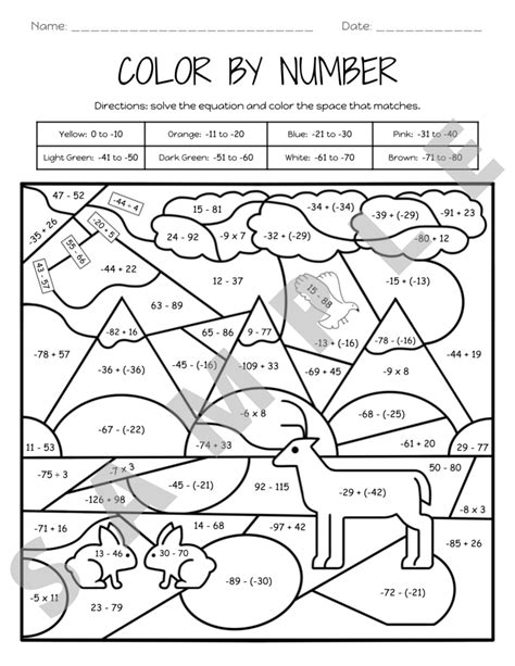 integers color sheets