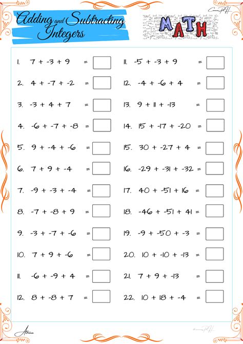 Integers Worksheets Math Worksheets 4 Kids Subtracting Integer Worksheet - Subtracting Integer Worksheet