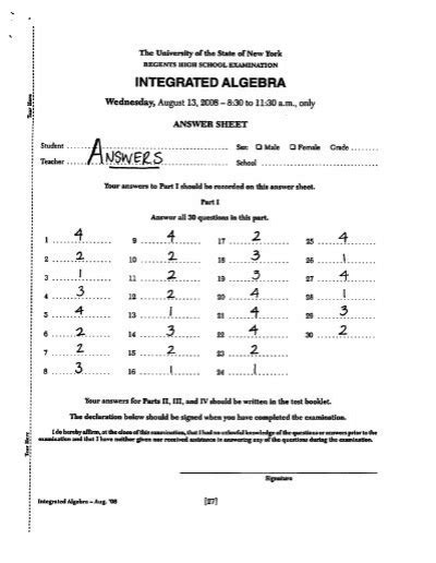 integrated algebra regents august 2014 answer key