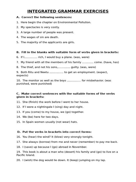 Integrated Grammar Exercises For Class 9 Cbse
