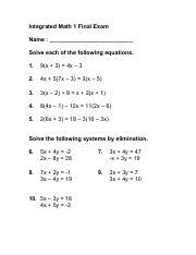 integrated math 1 final exam answers