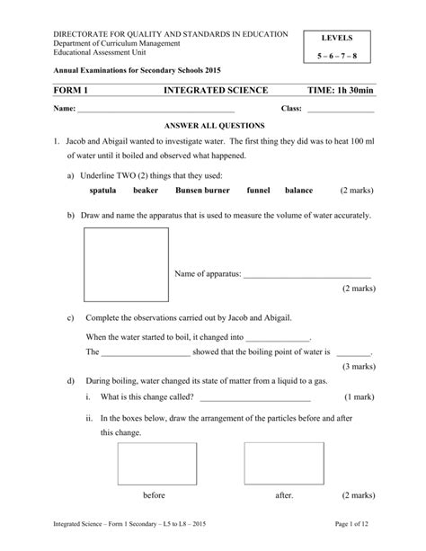 Integrated Science Form 1 Exam Paper