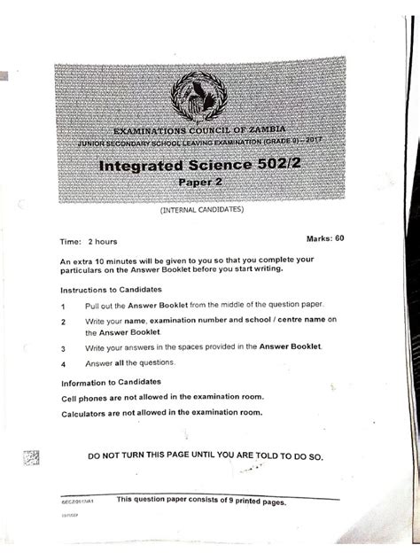 integrated science past papers 2 with answers
