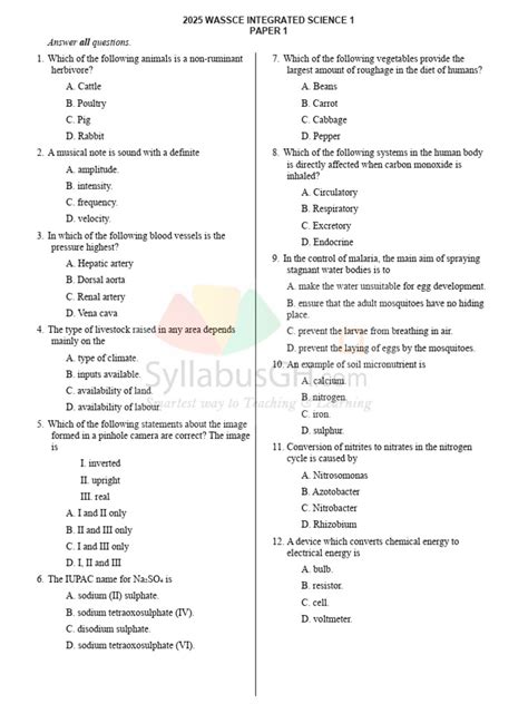 Integrated Science Question For Wassce 2014