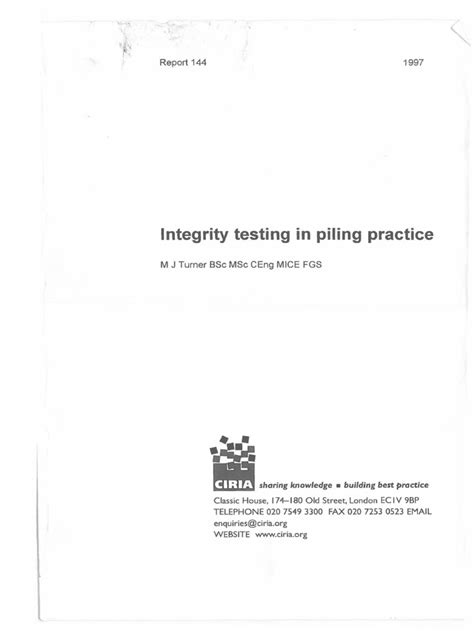 Download Integrity Testing In Piling Practice Ciria Report By M 