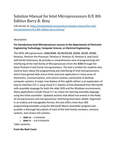 intel microprocessor by barry brey solution manual