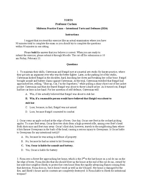 Intentional Torts Practice Multiple Choice Questions