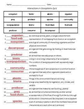 interactions in ecosystems vocabulary practice answers key