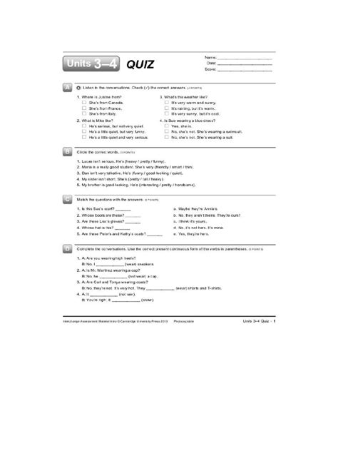 interchange intro quiz unit 3 4