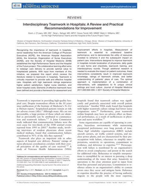 Full Download Interdisciplinary Teamwork In Hospitals A Review And 