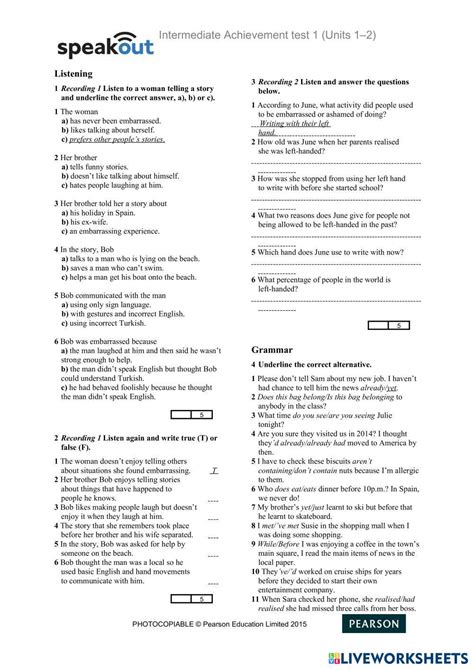 intermediate achievement test 1 new total english