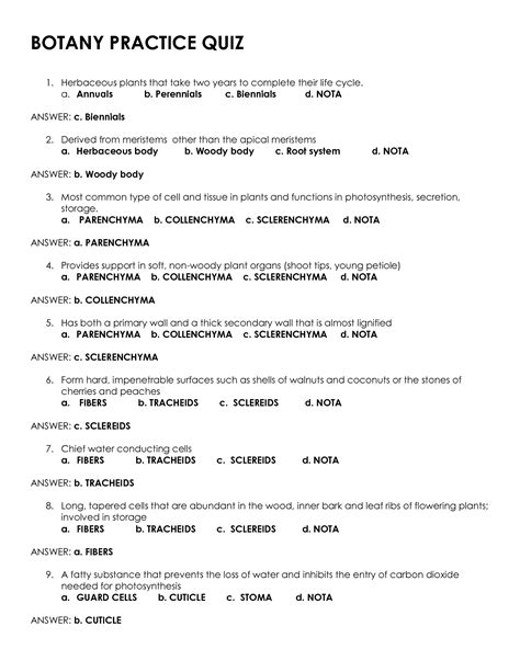 intermediate botany questions