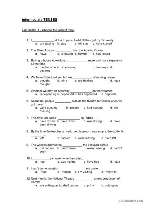 Intermediate Level Esl Worksheets And Lesson Plans