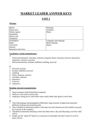 Intermediate Market Leader Answer Keys