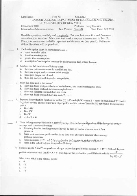 intermediate microeconomics practice final exam with solutions
