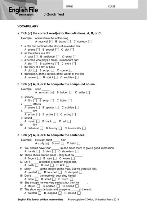 Intermediate Quick Test 6a
