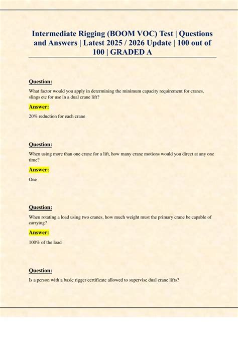 Intermediate Rigging Test Answers