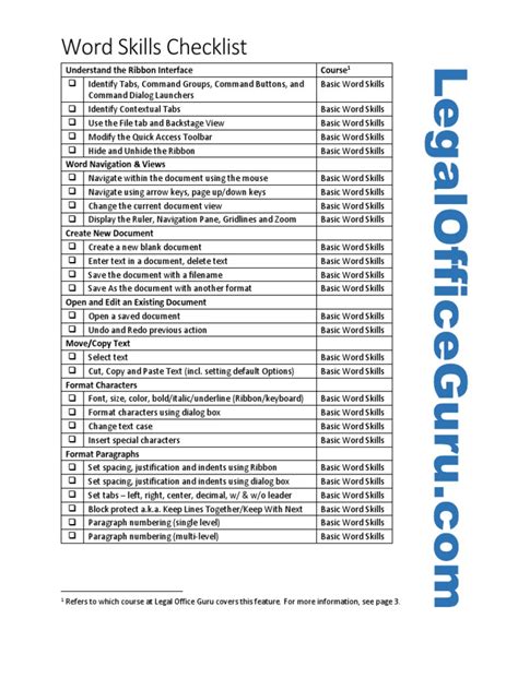 Intermediate Word Skills Checklist Software Training And