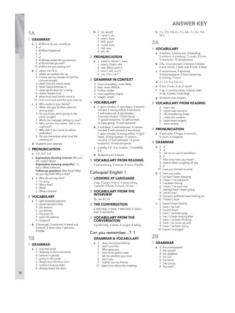 Intermediate Workbook Key Level4 Unit 1