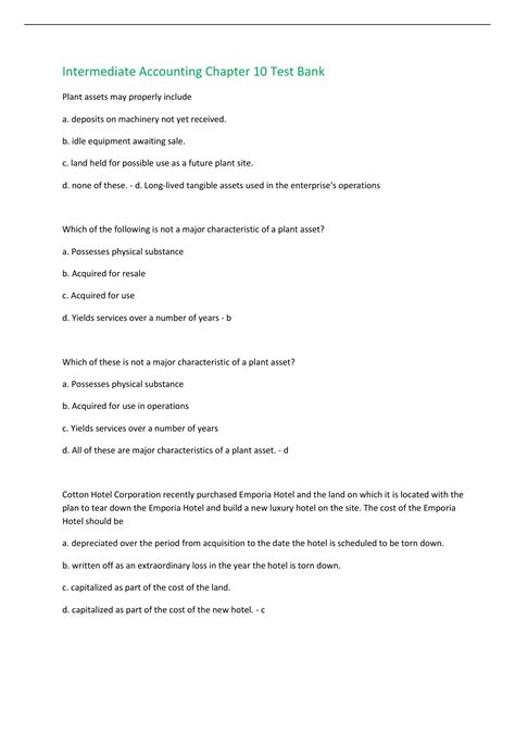 Read Intermediate Accounting Chapter 10 Test Bank 