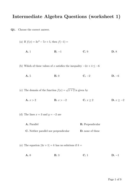 Read Online Intermediate Algebra Ninth Edition Test Answers 