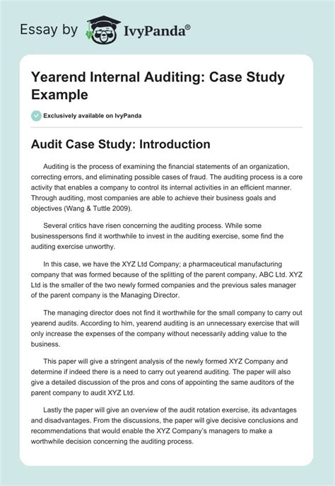 Internal Audit Case Study Examples Download