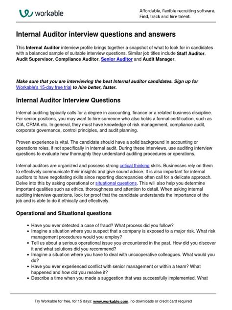 Internal Audit Manager Interview Questions And Answers