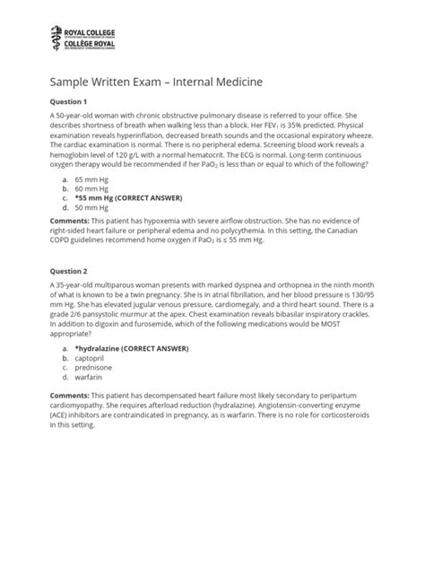 Internal Medicine Intraining Exam Sample Questions
