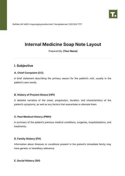 internal medicine soap note template