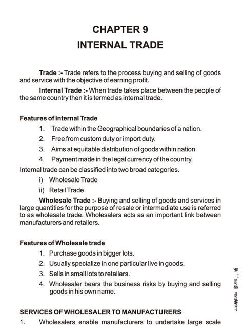 Internal Trade Class 11 Notes