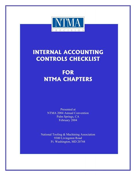 Download Internal Accounting Controls Checklist For Ntma Chapters 