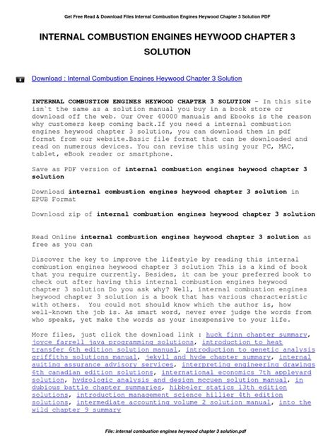 Download Internal Combustion Engines Heywood Chapter 3 Solution 