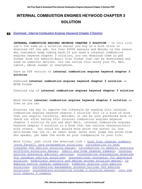 Read Internal Combustion Engines Heywood Chapter 3 Solution 