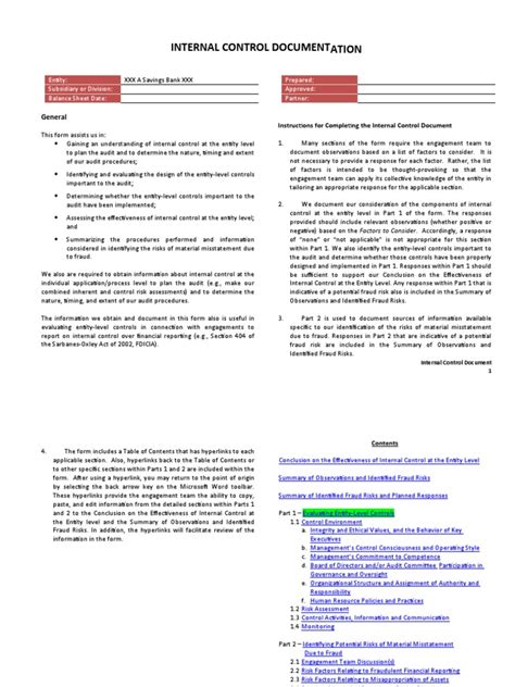 Read Internal Control Documentation Examples 